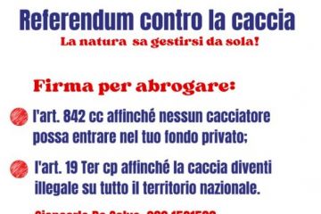 Raccolta firme per proposte di referendum contro la caccia